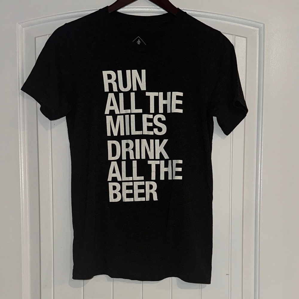 Charcoal Gray Graphic T-Shirt “Run all the Miles Drink All the Beer”